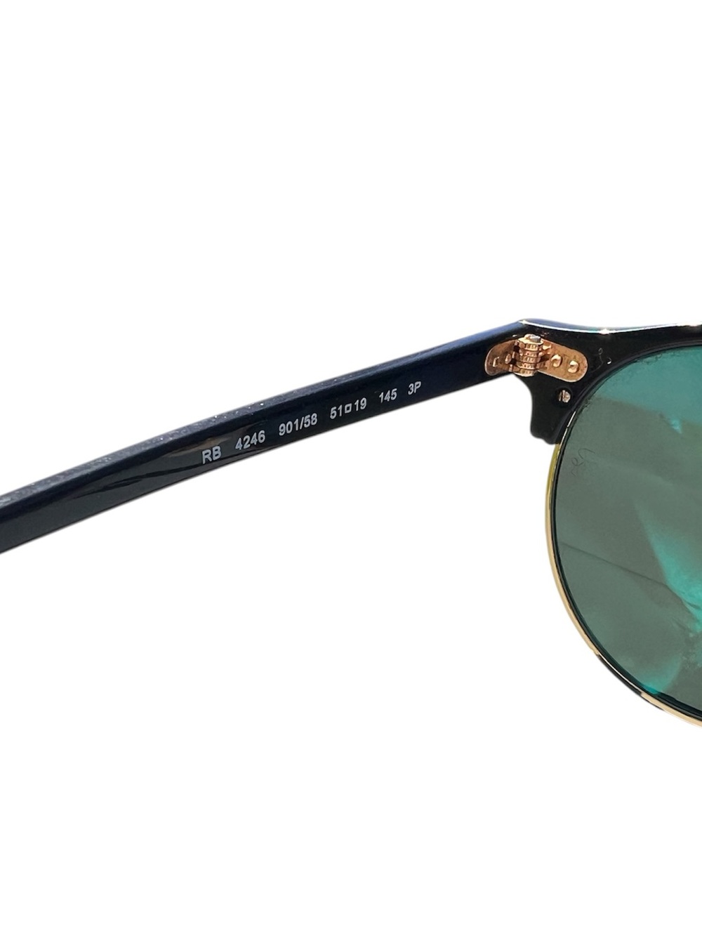 Ray-Ban Polarized Club Round RB4246 - Black Frames, Gold Accents, Green Lenses - Picture 6 of 8